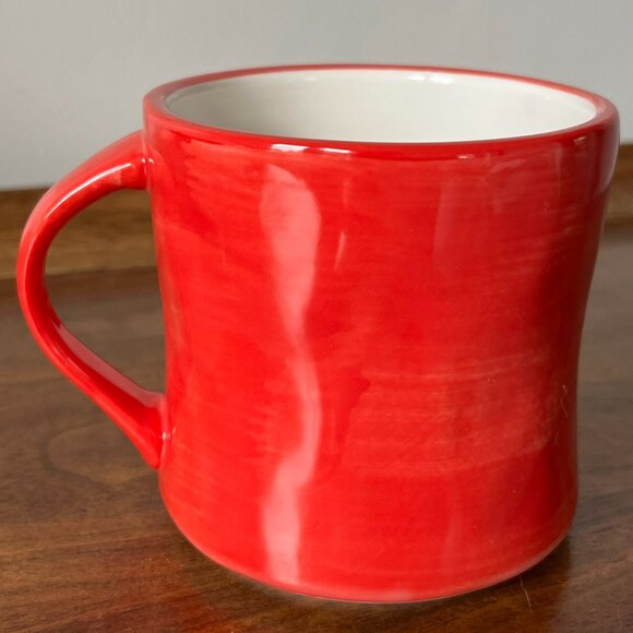 Anthropologie Colorway Monogram Mug Letter "J" Red Hand-Painted Coffee Cup Artsy - Picture 3 of 9